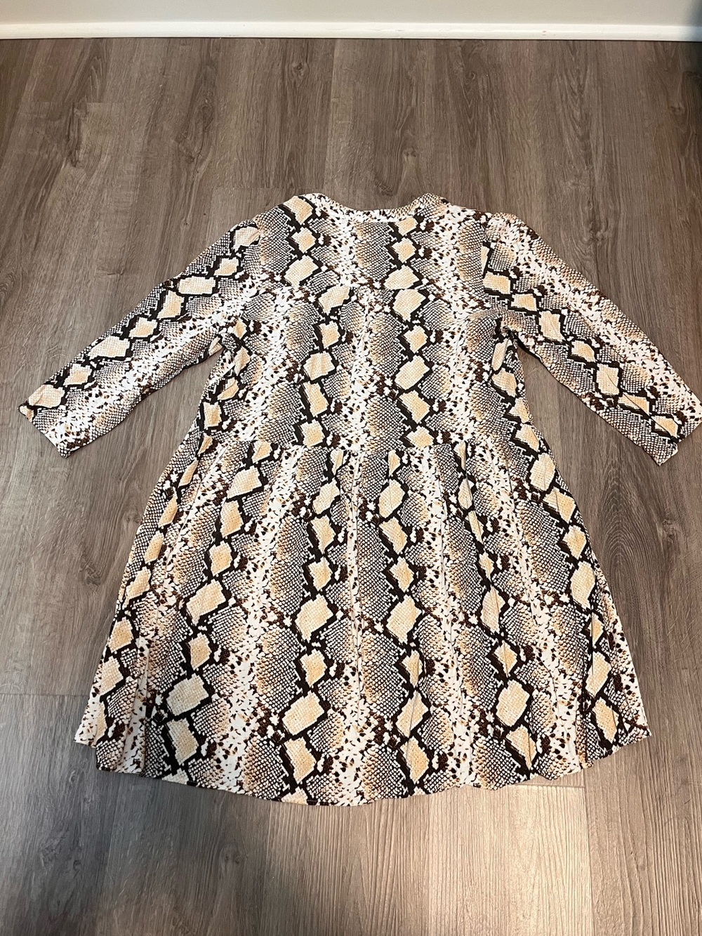Anthropologie Maeve Brown and Cream Snake-Print Baby Doll Dress - Picture 6 of 6